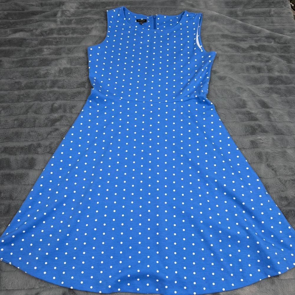 Talbots Womens Blue Polka Dot Sleeveless Fit and Flare Jersey Dress Size M